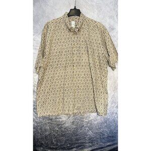 bumka Bibas 60 Singles Lawn Cotton Vtg‎ Short Sleeve Button Up Patterned Tan